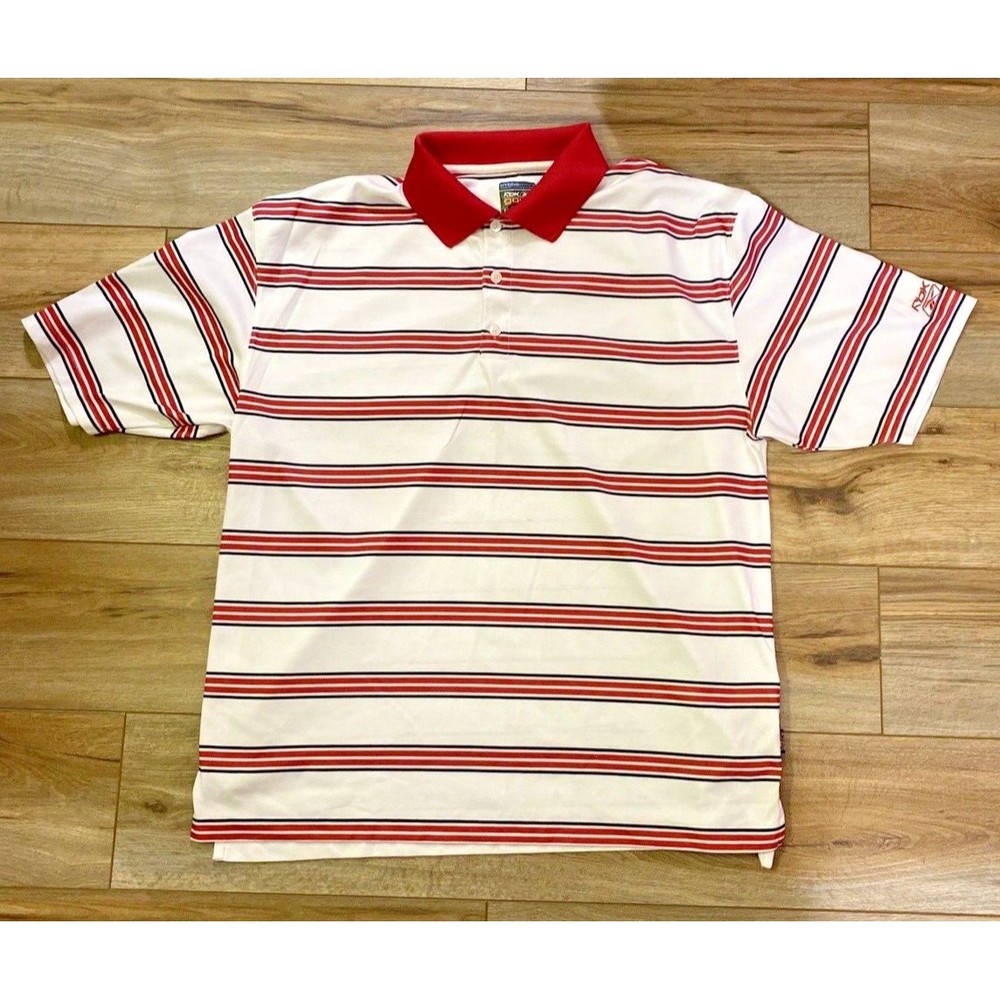 Reebok Golf Hydro Move Mens Polo Golf Shirt Red Black White  Stripes - XXL